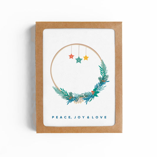 PEACE LOVE JOY WINTER WREATH CARD-BOXED SET OF 6