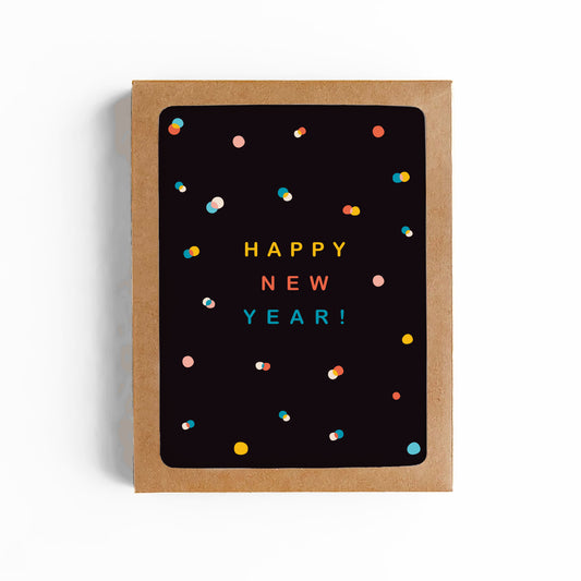 HAPPY NEW YEAR COLORFUL CONFETTI CARD-BOXED SET OF 6