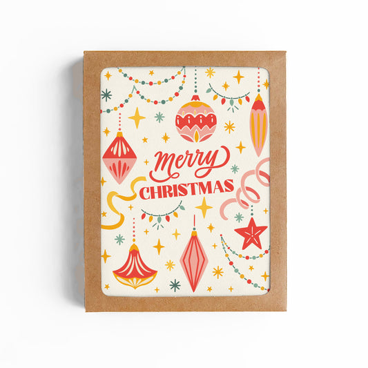 Merry Christmas Retro Ornaments Card-Boxed Set of 6