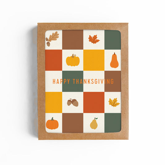 Happy Thanksgiving Fall Checkerboard Card-Boxed Set of 6