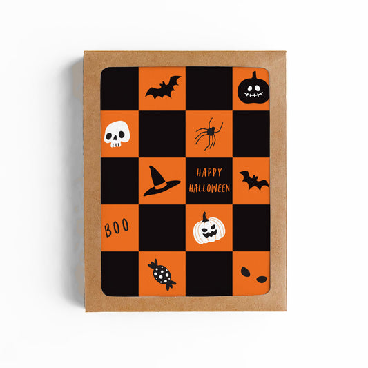 Happy Halloween Checkered Card - Boxed Set of 6